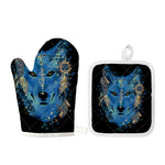 Native American Spiritual Wolf Print Oven Mitt And Pot Holder Set