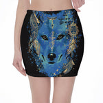 Native American Spiritual Wolf Print Pencil Mini Skirt