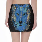 Native American Spiritual Wolf Print Pencil Mini Skirt