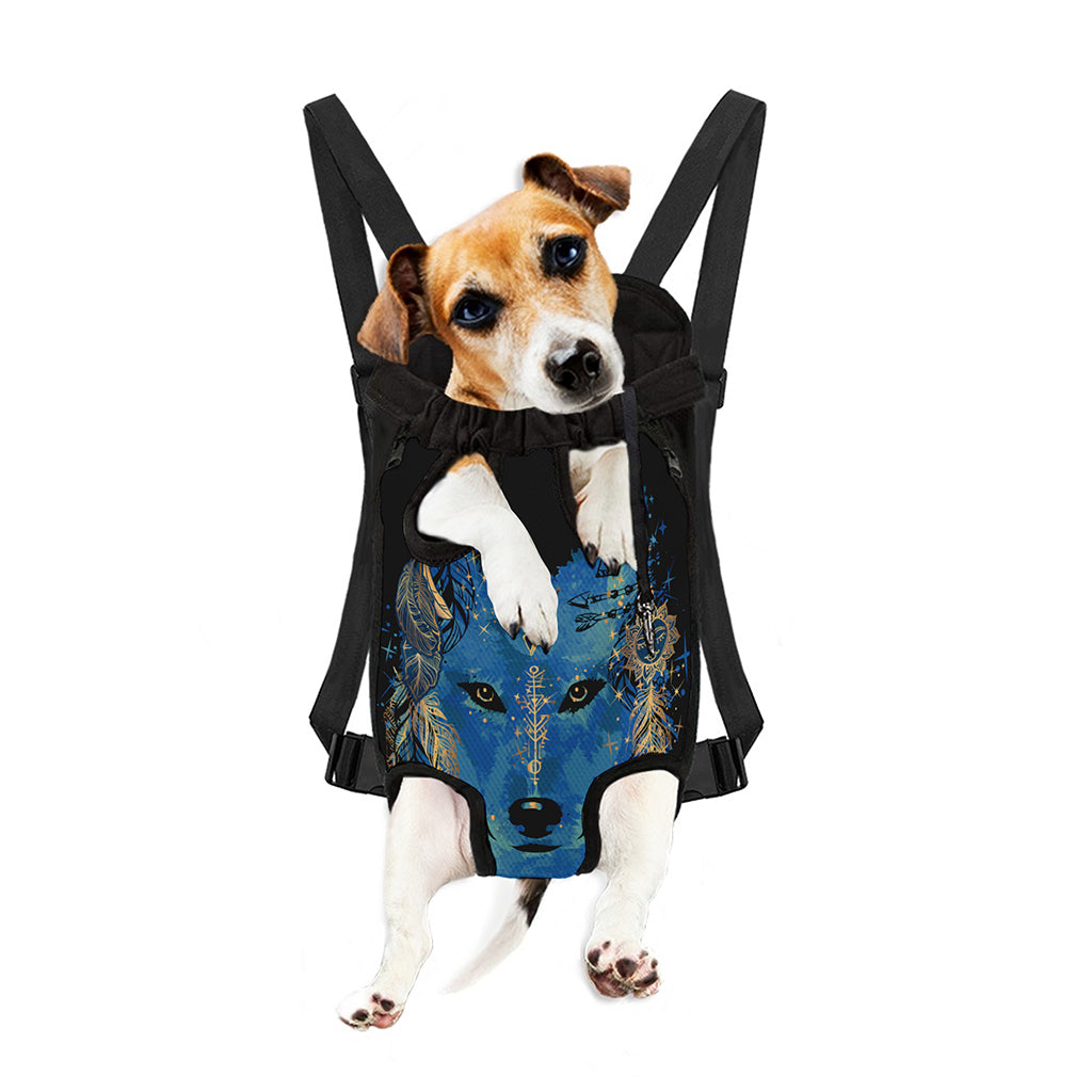 Native American Spiritual Wolf Print Pet Carrier Backpack