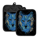Native American Spiritual Wolf Print Pot Holders With Pocket