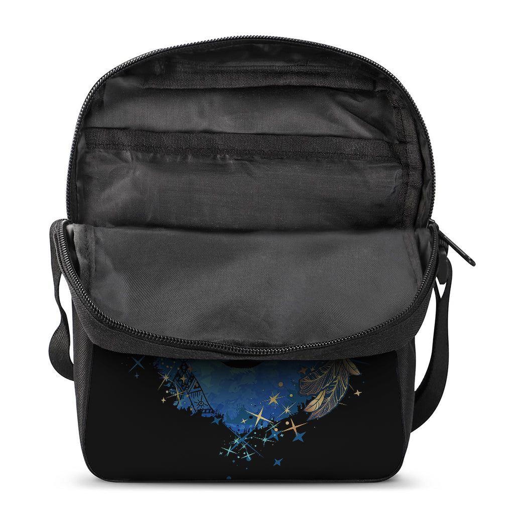 Native American Spiritual Wolf Print Rectangular Crossbody Bag