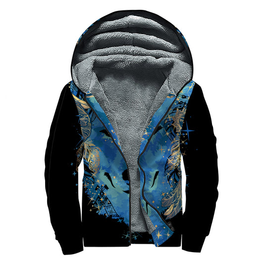 Native American Spiritual Wolf Print Sherpa Lined Zip Up Hoodie