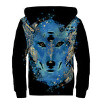 Native American Spiritual Wolf Print Sherpa Lined Zip Up Hoodie