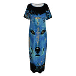 Native American Spiritual Wolf Print Short Sleeve Long Nightdress