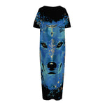 Native American Spiritual Wolf Print Short Sleeve Long Nightdress