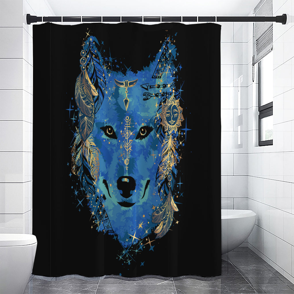 Native American Spiritual Wolf Print Shower Curtain