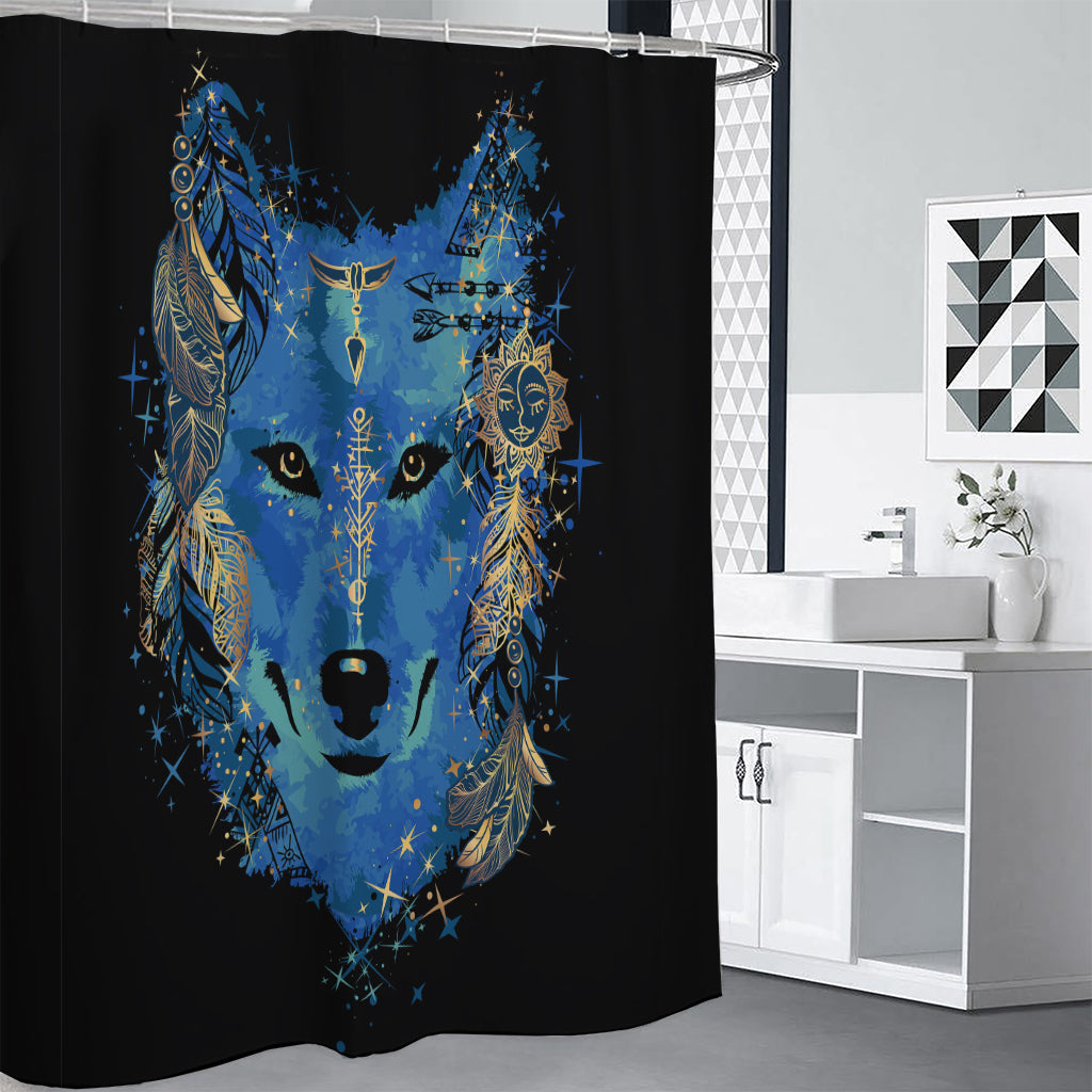 Native American Spiritual Wolf Print Shower Curtain