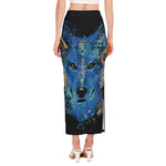 Native American Spiritual Wolf Print Side Slit Maxi Skirt
