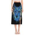 Native American Spiritual Wolf Print Side Slit Midi Skirt