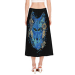 Native American Spiritual Wolf Print Side Slit Midi Skirt