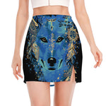 Native American Spiritual Wolf Print Side Slit Mini Skirt