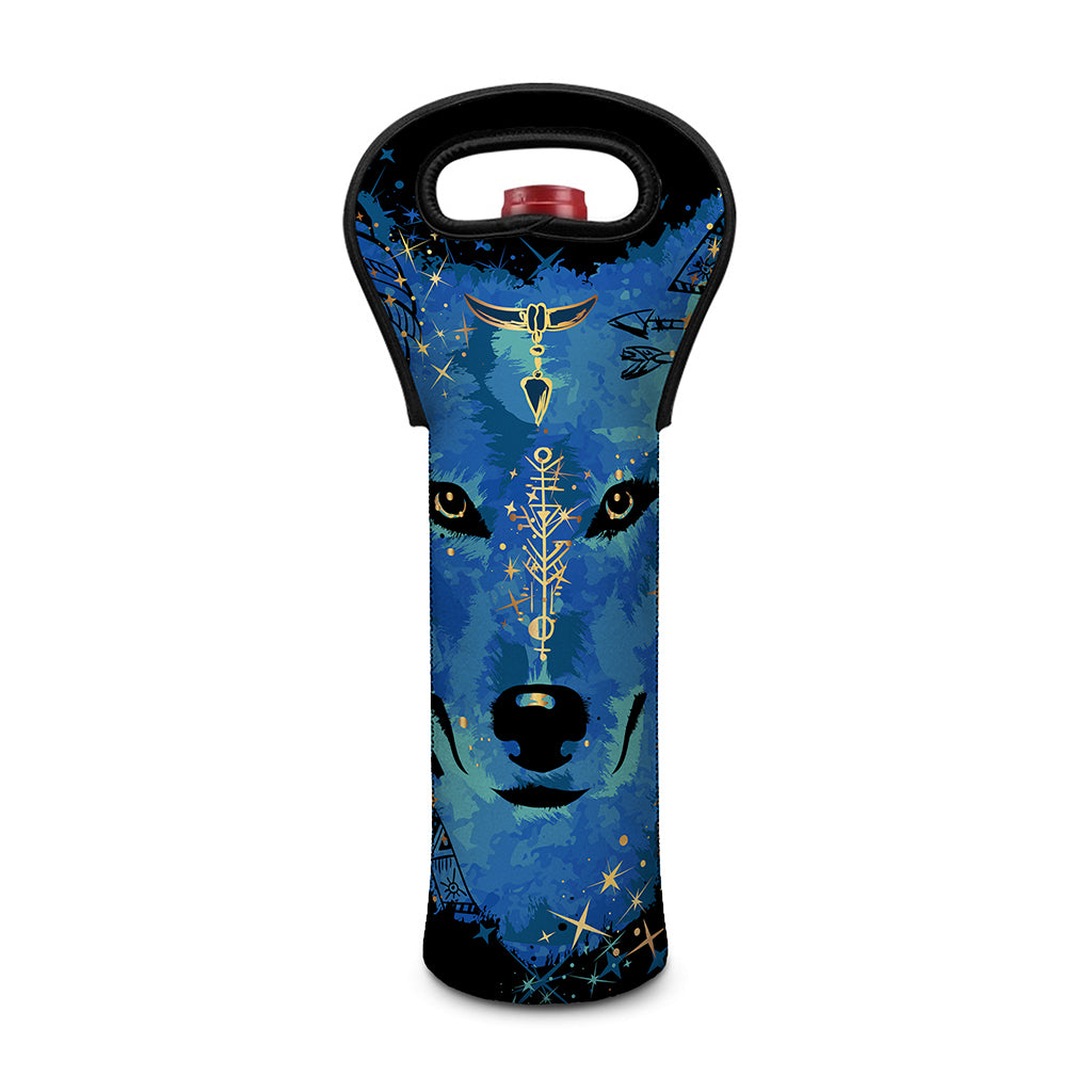 Native American Spiritual Wolf Print Single Neoprene Wine Tote