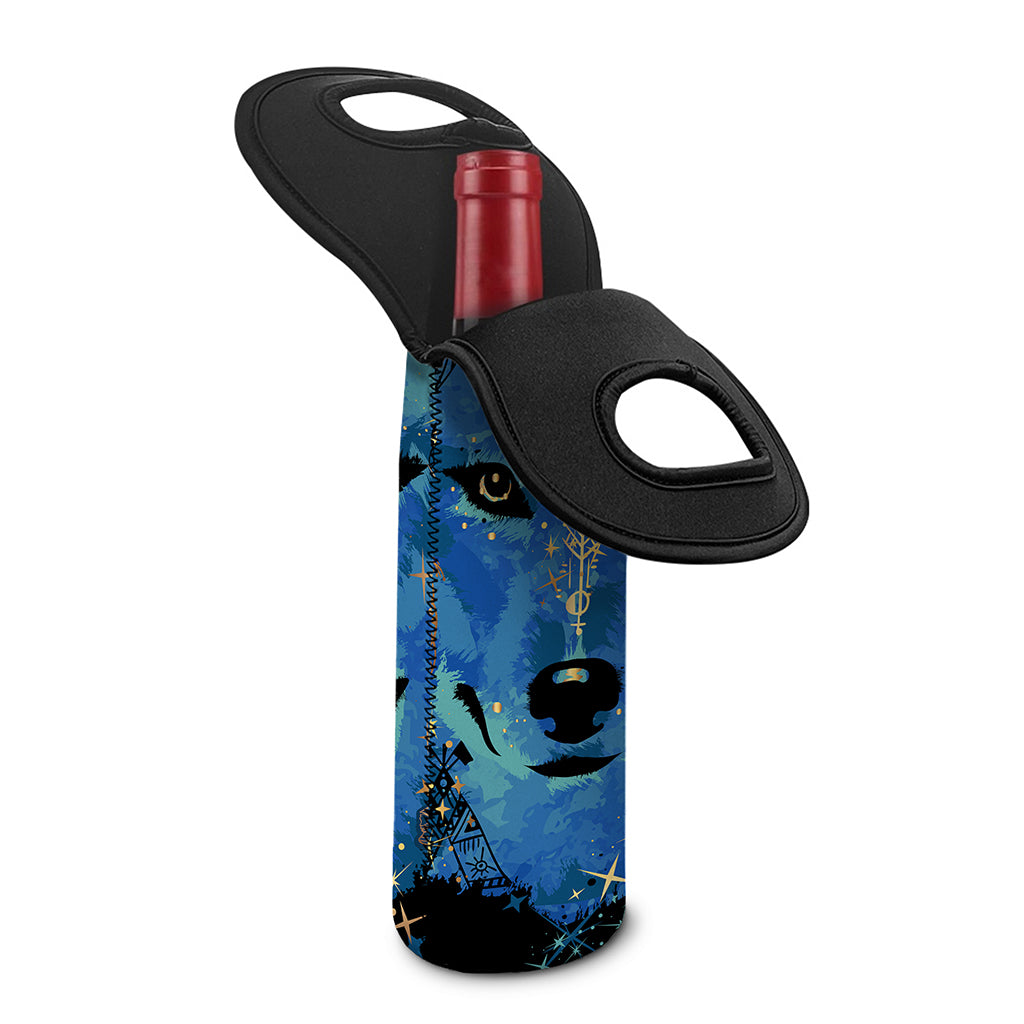 Native American Spiritual Wolf Print Single Neoprene Wine Tote