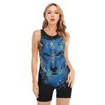 Native American Spiritual Wolf Print Sleeveless One Piece Swimsuit