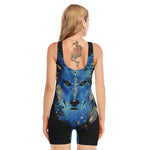 Native American Spiritual Wolf Print Sleeveless One Piece Swimsuit