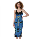 Native American Spiritual Wolf Print Slim Fit Midi Cami Dress
