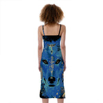Native American Spiritual Wolf Print Slim Fit Midi Cami Dress