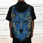 Native American Spiritual Wolf Print Textured Short Sleeve Shirt