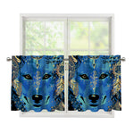 Native American Spiritual Wolf Print Tier Curtains
