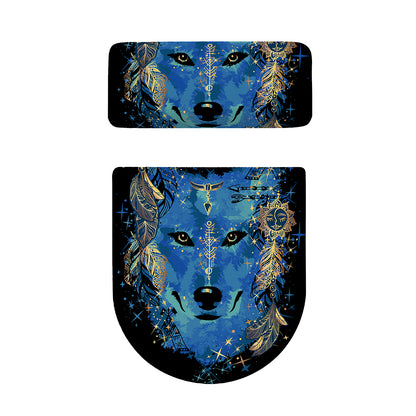Native American Spiritual Wolf Print Toilet Lid And Tank Cover Set