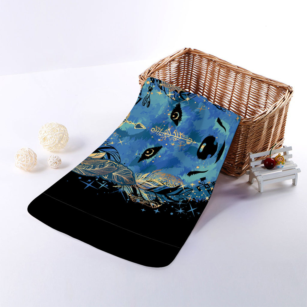 Native American Spiritual Wolf Print Towel