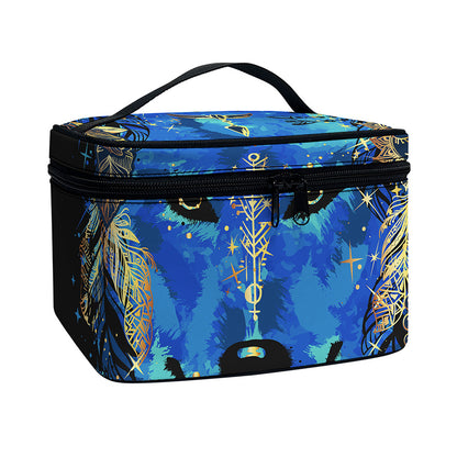Native American Spiritual Wolf Print Travel Makeup Bag
