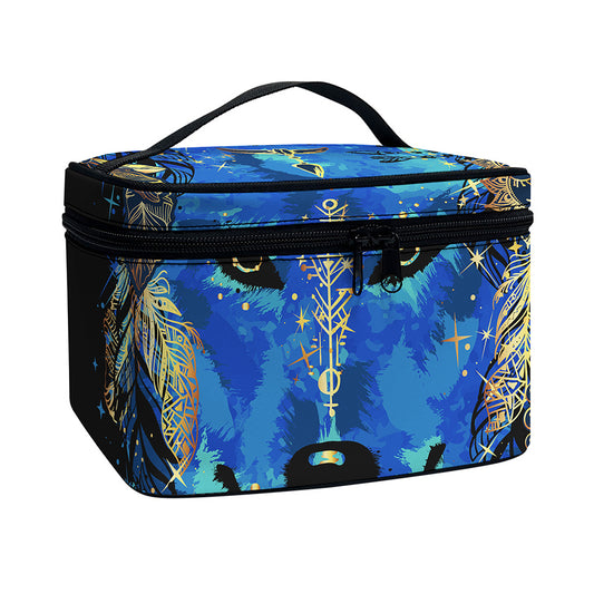 Native American Spiritual Wolf Print Travel Makeup Bag