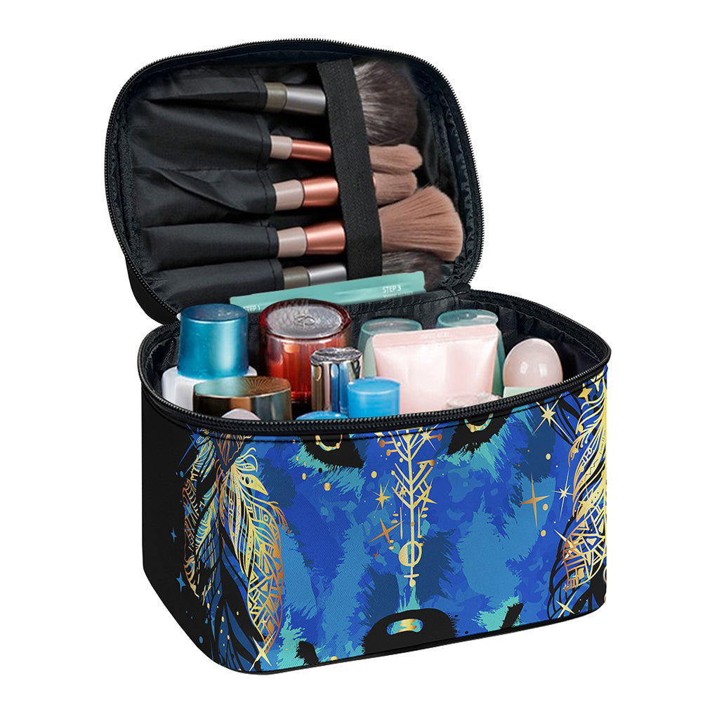 Native American Spiritual Wolf Print Travel Makeup Bag