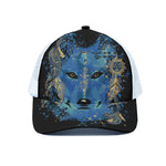 Native American Spiritual Wolf Print White Mesh Trucker Cap