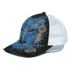 Native American Spiritual Wolf Print White Mesh Trucker Cap