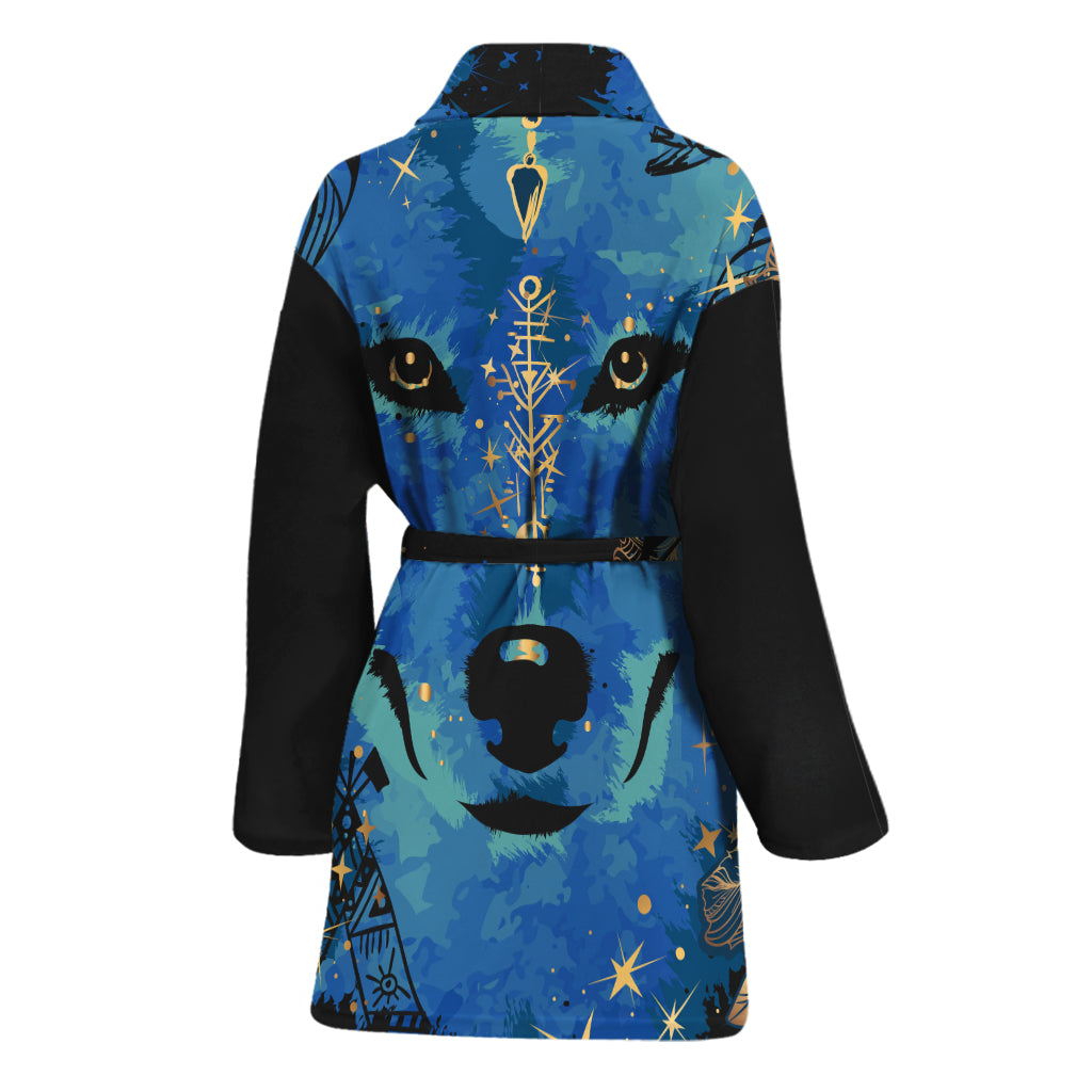 Native American Spiritual Wolf Print Women's Bathrobe