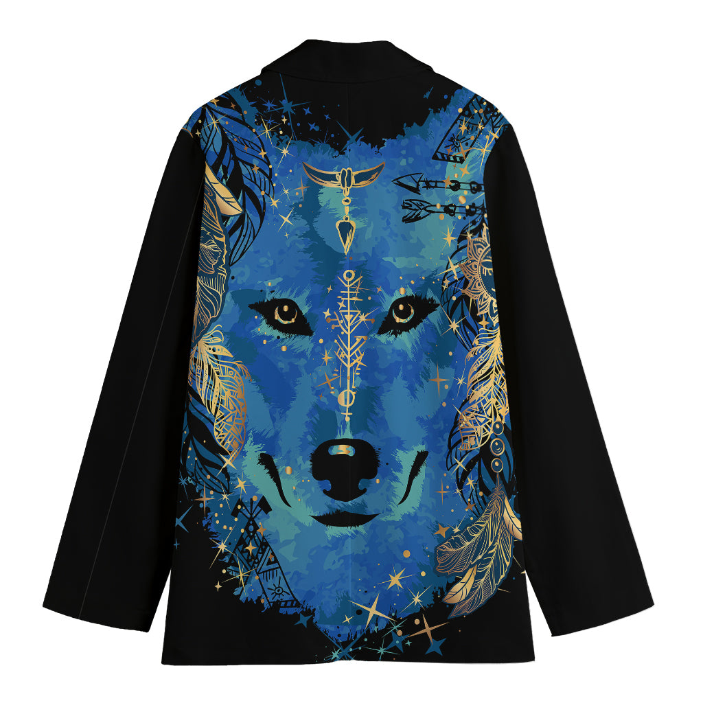 Native American Spiritual Wolf Print Women's Blazer