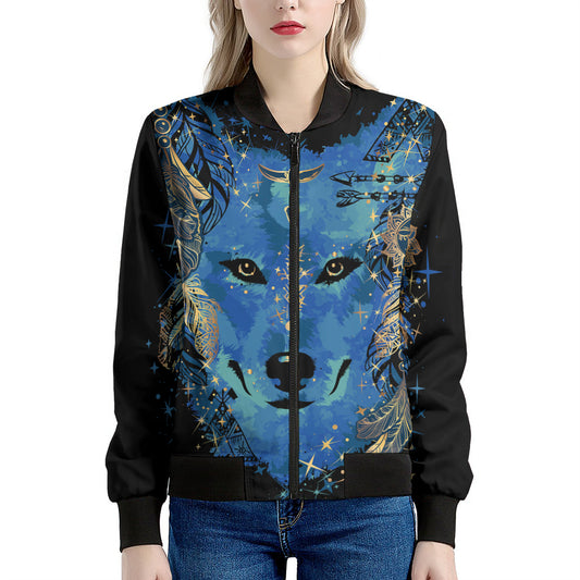 Native American Spiritual Wolf Print Women's Bomber Jacket