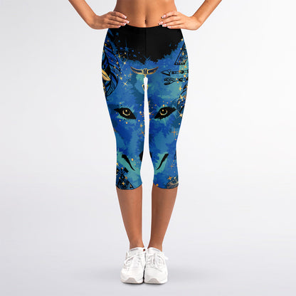 Native American Spiritual Wolf Print Women's Capri Leggings