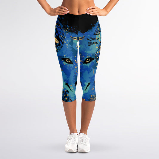 Native American Spiritual Wolf Print Women's Capri Leggings
