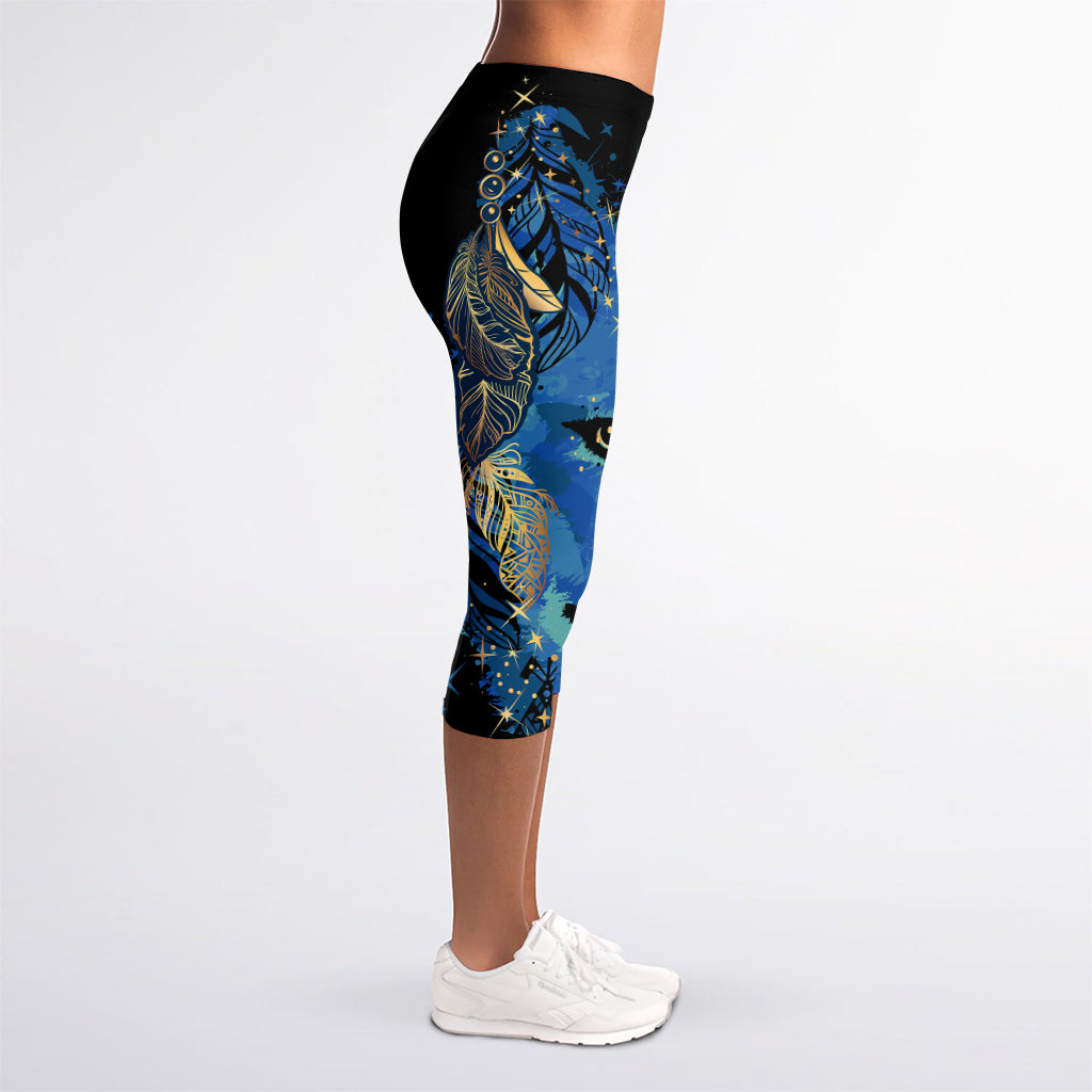 Native American Spiritual Wolf Print Women's Capri Leggings