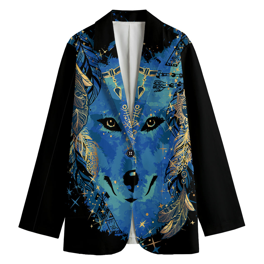 Native American Spiritual Wolf Print Women's Cotton Blazer