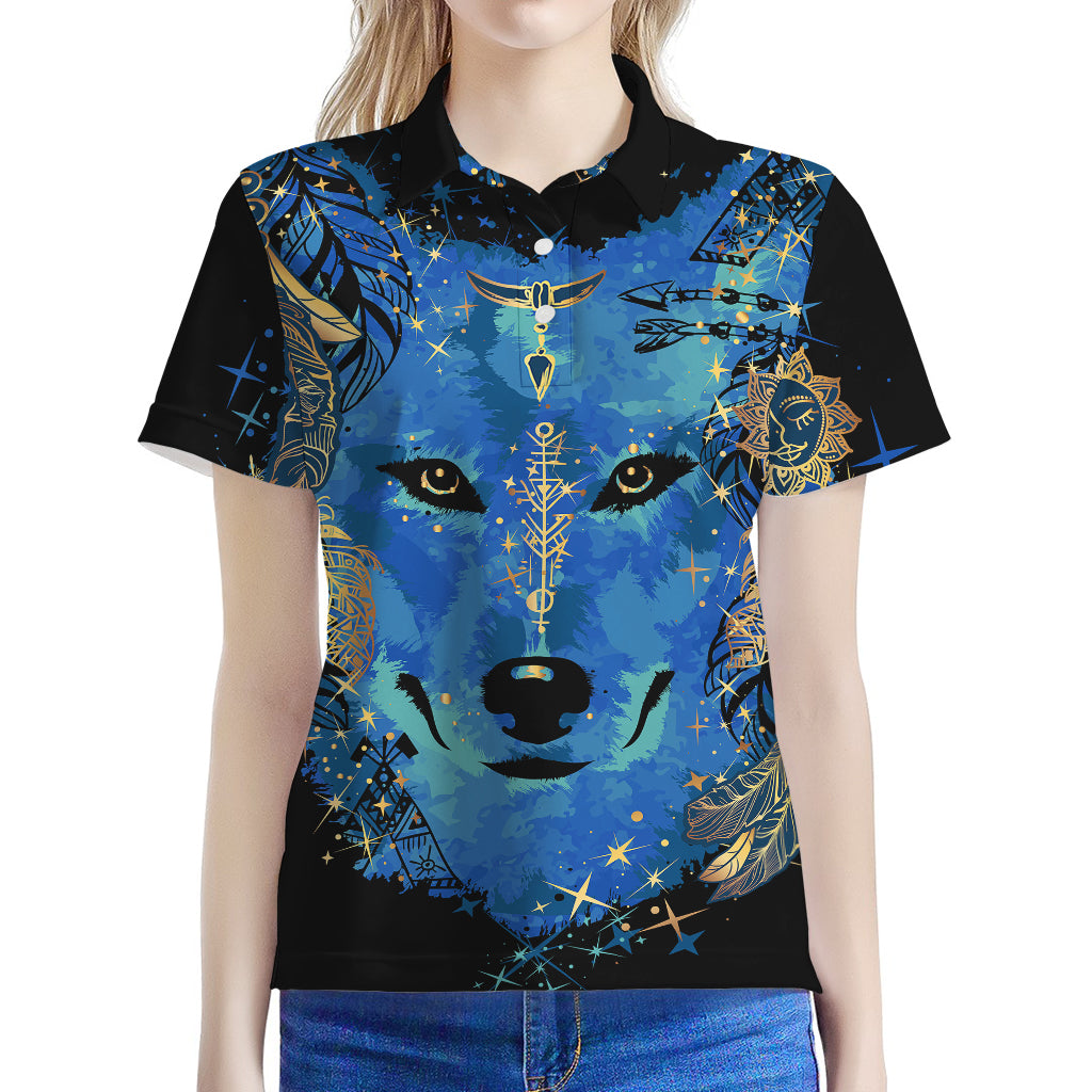 Native American Spiritual Wolf Print Women's Polo Shirt