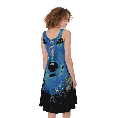 Native American Spiritual Wolf Print Women's Sleeveless Dress