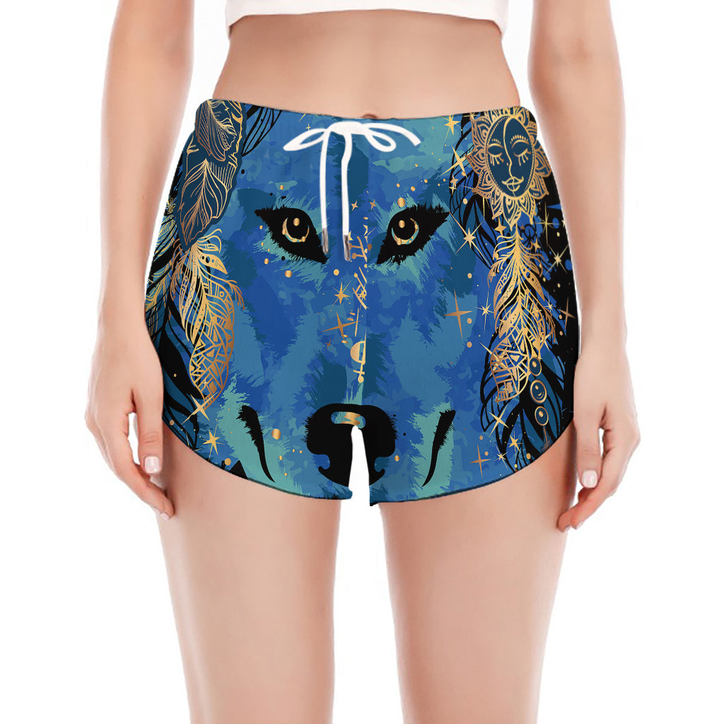 Native American Spiritual Wolf Print Women's Split Running Shorts