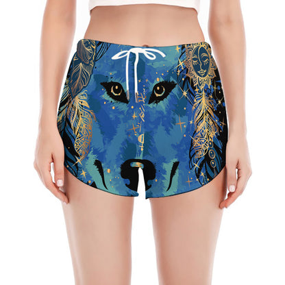 Native American Spiritual Wolf Print Women's Split Running Shorts