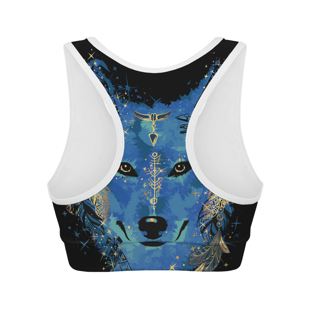 Native American Spiritual Wolf Print Women's Sports Bra