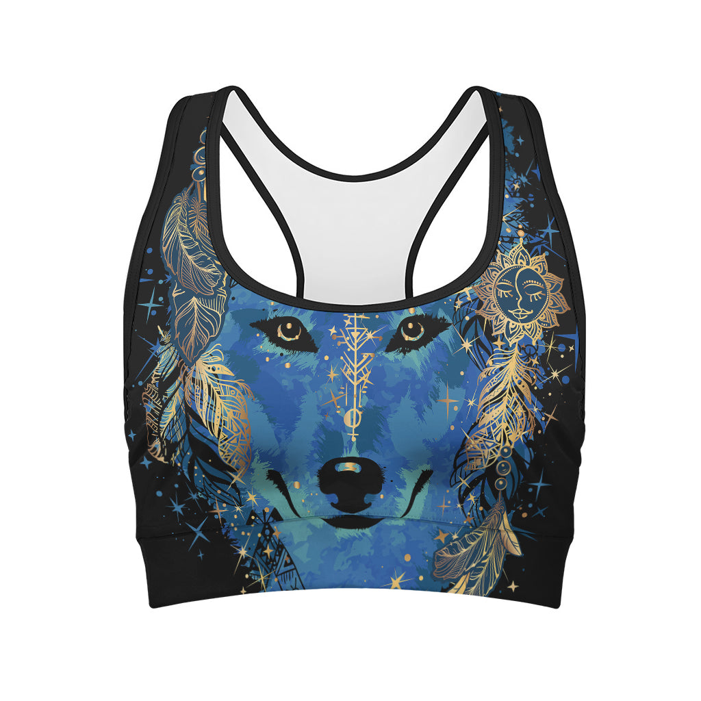 Native American Spiritual Wolf Print Women's Sports Bra