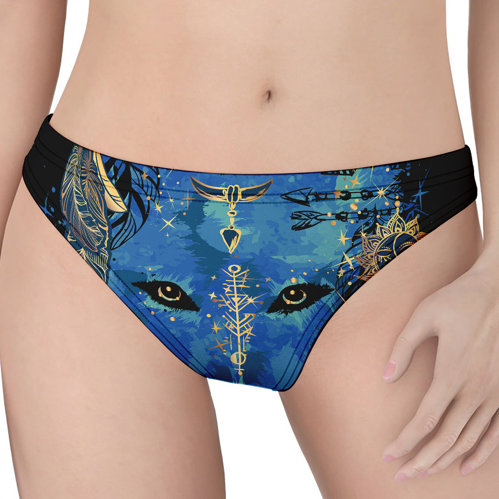 Native American Spiritual Wolf Print Women's Thong