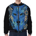 Native American Spiritual Wolf Print Zip Sleeve Bomber Jacket