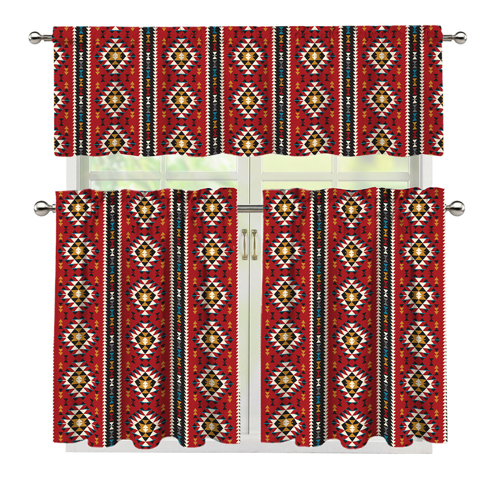Native American Tribal Pattern Print 3 Piece Kitchen Curtains