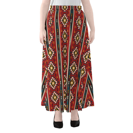 Native American Tribal Pattern Print Chiffon Maxi Skirt