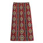 Native American Tribal Pattern Print Cotton Front Slit Maxi Skirt