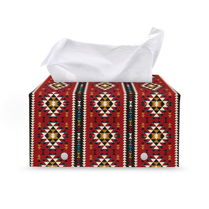 Native American Tribal Pattern Print Leather Tissue Box Cover